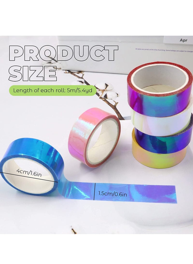 Holographic Tape Assorted Colored Set Decorative Prismatic Glitter Hoops for DIY Arts Crafts Decoration Scrapbooking Gifts Wrapping 6 Rolls - Image 5